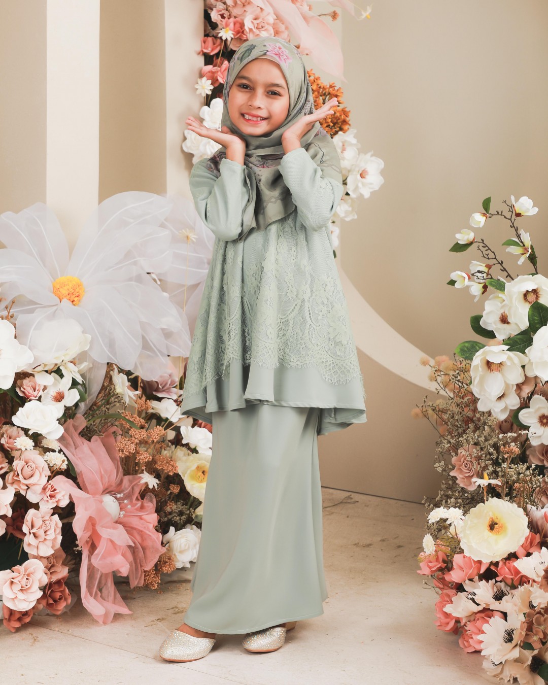 KURUNG WAHEEDA KIDS - KWK03 (DUSTY GREEN)
