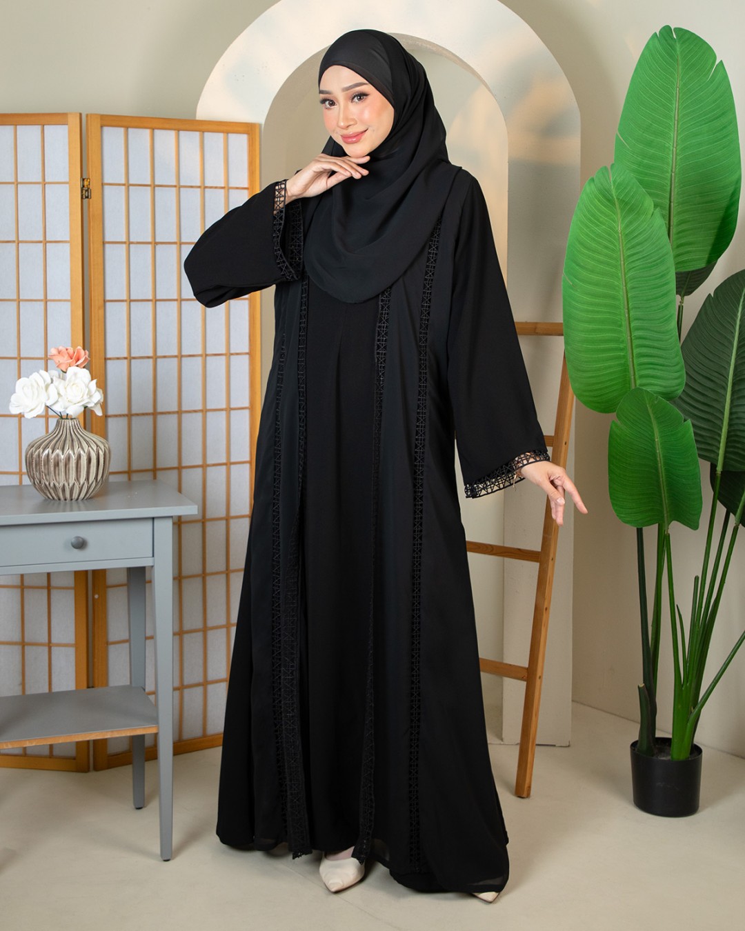 ABAYA ADEEBA - EBA07 (BLACK) *FREE SHAWL