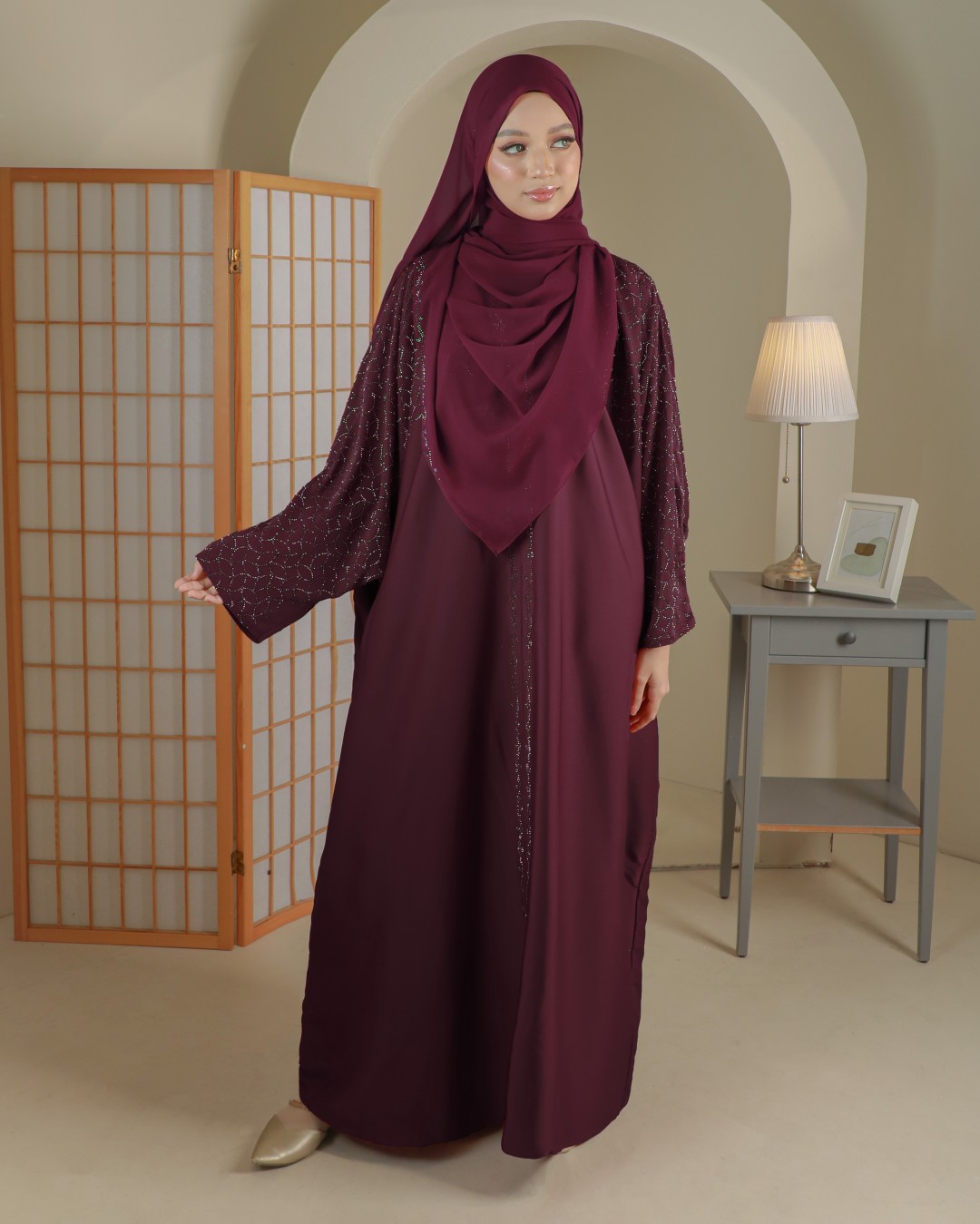 ABAYA ZUBAIDAH - AZU02(MAROON) *FREE SHAWL
