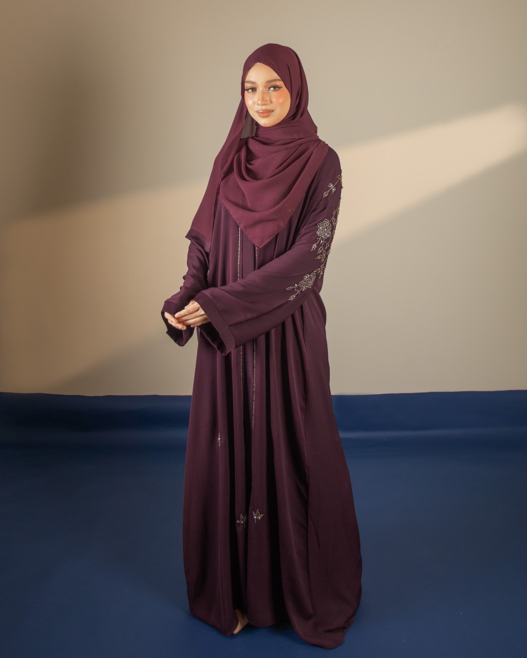 ABAYA KHAWLA - WLA03(BURGUNDY) *FREE SHAWL