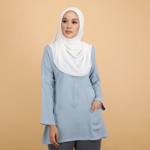 BLOUSE AVA PLAIN - VAK03 (DUSTY BLUE)